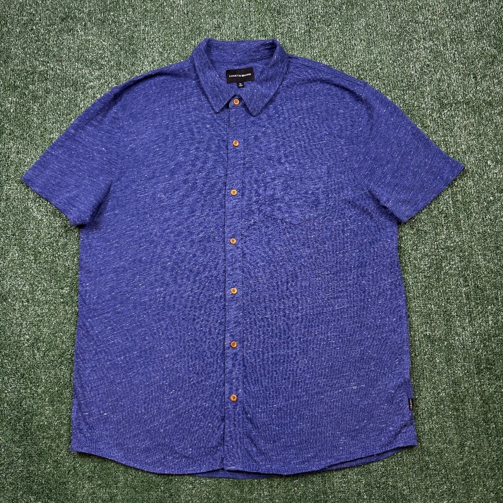 Lucky Brand Button Up Shirt Men's Size XL Blue Short Sleeve Collared Western